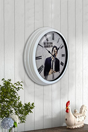 40 Cm Beyaz Metal Müslüm Baba Duvar Saati