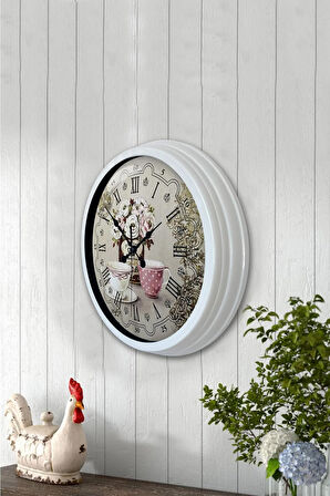 Hediyelik 40 Cm Beyaz Metal Coffee Duvar Saati