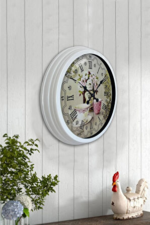 Hediyelik 40 Cm Beyaz Metal Coffee Duvar Saati
