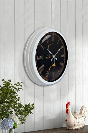 Hediyelik 40 Cm Beyaz Metal Profil Duvar Saati
