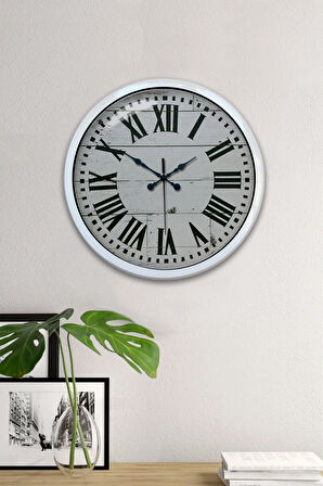 40 Cm Beyaz Metal Beyaz Romen Duvar Saati