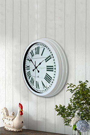 40 Cm Beyaz Metal Beyaz Romen Duvar Saati