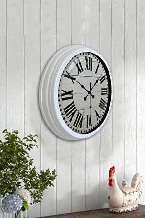 40 Cm Beyaz Metal Beyaz Romen Duvar Saati