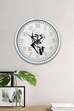 Hediyelik 40 Cm Beyaz Metal Mehmet Akif Ersoy Duvar Saati