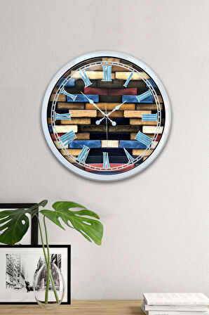 Hediyelik 40 Cm Beyaz Metal Wood Duvar Saati