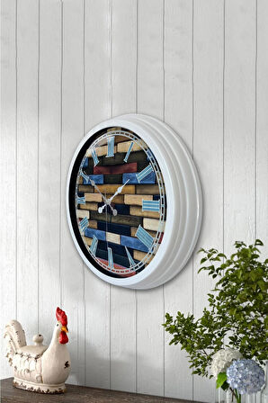 Hediyelik 40 Cm Beyaz Metal Wood Duvar Saati