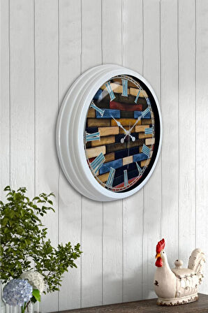 Hediyelik 40 Cm Beyaz Metal Wood Duvar Saati