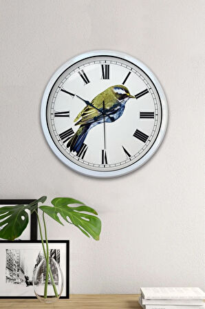 Hediyelik 40 Cm Beyaz Metal Kuş Duvar Saati