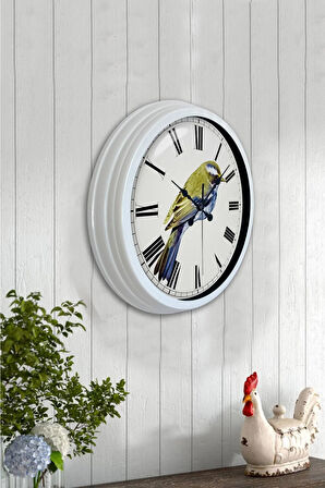Hediyelik 40 Cm Beyaz Metal Kuş Duvar Saati