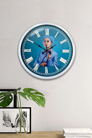 Hediyelik 40 Cm Beyaz Metal Hemşire Duvar Saati