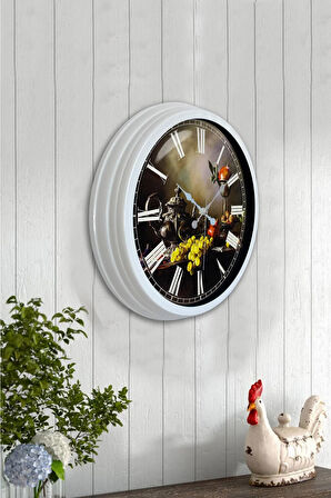 40 Cm Beyaz Metal Mutfak Duvar Saati