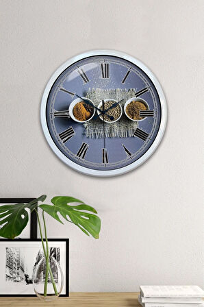 Hediyelik 40 Cm Beyaz Metal Mutfak Duvar Saati