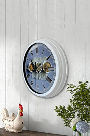Hediyelik 40 Cm Beyaz Metal Mutfak Duvar Saati
