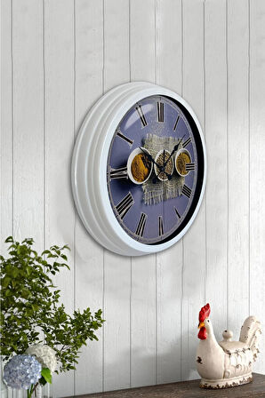 Hediyelik 40 Cm Beyaz Metal Mutfak Duvar Saati