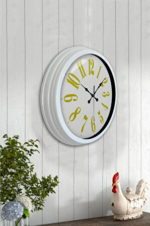 Hediyelik 40 Cm Beyaz Metal Sarı Rakamlı Duvar Saati