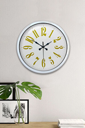Hediyelik 40 Cm Beyaz Metal Sarı Rakamlı Duvar Saati