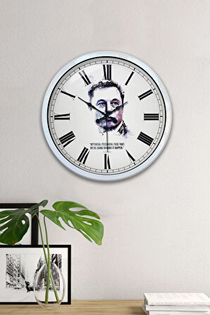 40 Cm Beyaz Metal Elon Musk Duvar Saati