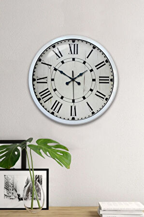 40 Cm Beyaz Metal Klasik Roma Duvar Saati