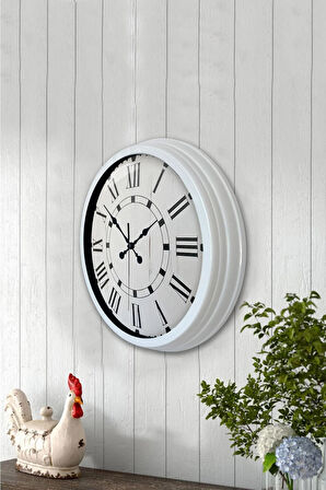 40 Cm Beyaz Metal Klasik Roma Duvar Saati