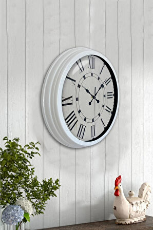 40 Cm Beyaz Metal Klasik Roma Duvar Saati