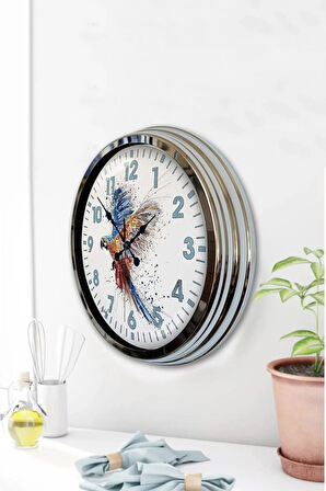 Hediyelik 40 Cm Krom Metal Bird Duvar Saati