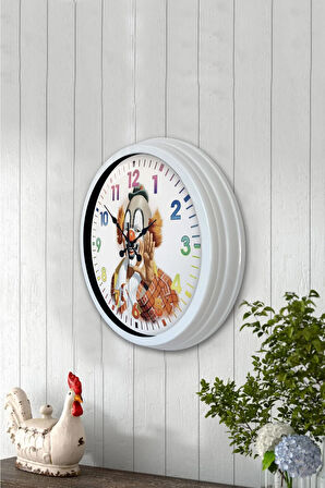 Hediyelik 40 Cm Beyaz Metal Palyaço Duvar Saati