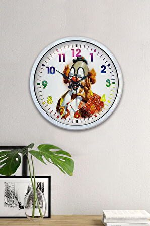 Hediyelik 40 Cm Beyaz Metal Palyaço Duvar Saati