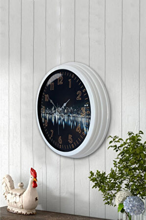Hediyelik 40 Cm Beyaz Metal Yansıma Duvar Saati