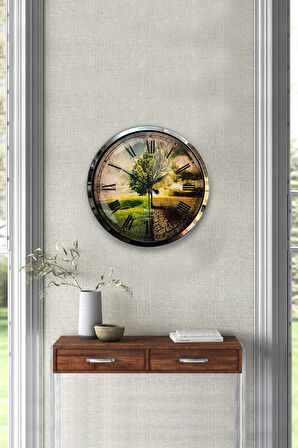 Hediyelik 40 Cm Krom Metal Iklim Duvar Saati