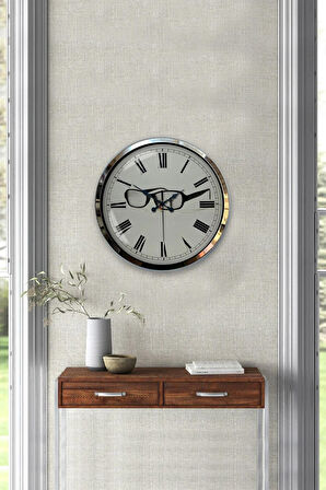 Hediyelik 40 Cm Krom Metal Gözlük Duvar Saati