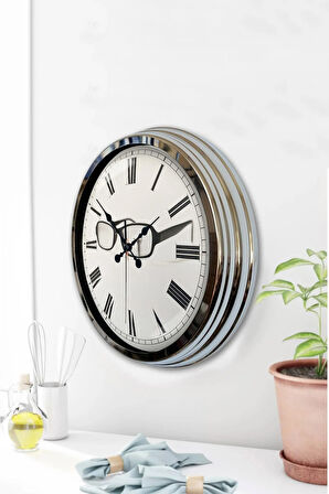Hediyelik 40 Cm Krom Metal Gözlük Duvar Saati
