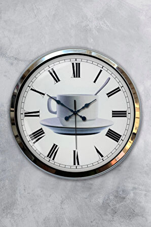 Hediyelik 40 Cm Krom Metal Kahve Duvar Saati