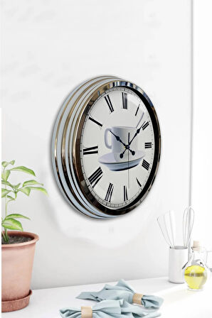 Hediyelik 40 Cm Krom Metal Kahve Duvar Saati