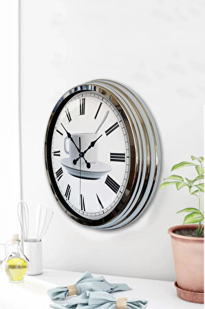 Hediyelik 40 Cm Krom Metal Kahve Duvar Saati