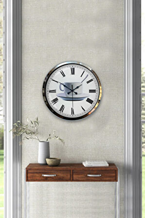 Hediyelik 40 Cm Krom Metal Kahve Duvar Saati