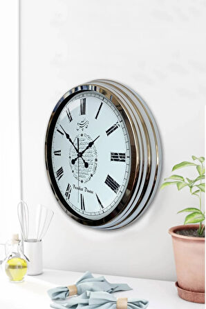 Hediyelik Dekoratif 40 Cm Krom Metal Bereket Duası Duvar Saati
