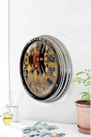 Hediyelik 40 Cm Krom Metal Mutfak Duvar Saati