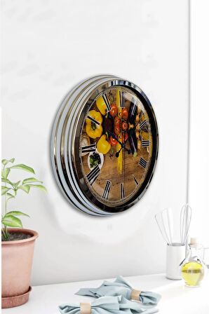 Hediyelik 40 Cm Krom Metal Mutfak Duvar Saati