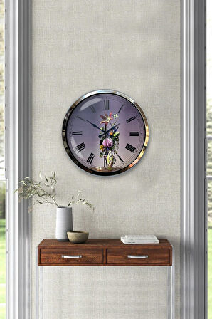 Hediyelik 40 Cm Krom Metal Çiçek Duvar Saati