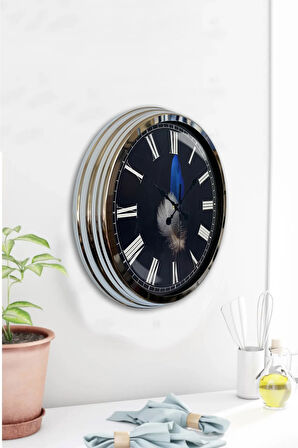 Hediyelik 40 Cm Krom Metal Tüy Duvar Saati
