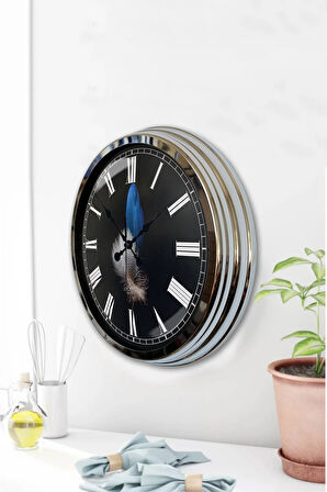 Hediyelik 40 Cm Krom Metal Tüy Duvar Saati
