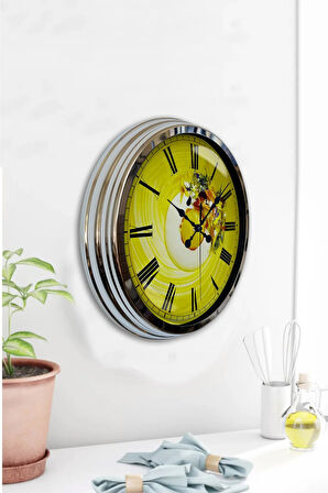 Hediyelik 40 Cm Krom Metal Kitchen Duvar Saati
