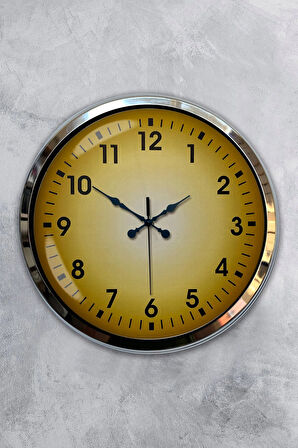 40 Cm Krom Metal Yellow Duvar Saati Hediyelik