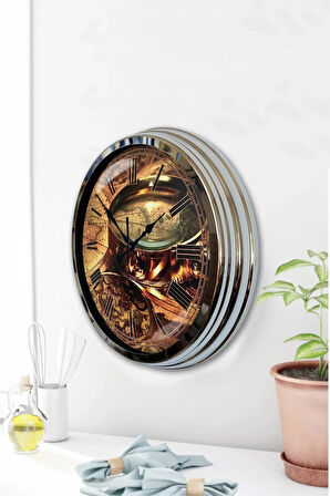 Hediyelik 40 Cm Krom Metal Harita Duvar Saati