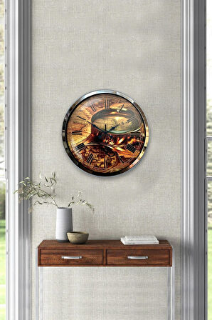 Hediyelik 40 Cm Krom Metal Harita Duvar Saati