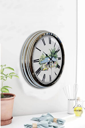 Hediyelik 40 Cm Krom Metal Home Duvar Saati