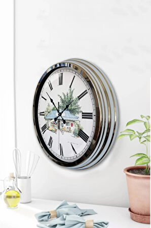 Hediyelik 40 Cm Krom Metal Home Duvar Saati