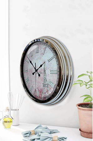 Hediyelik 40 Cm Krom Metal Paris Duvar Saati