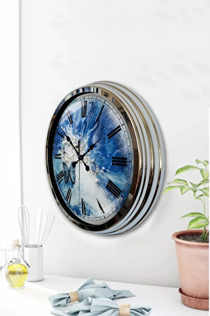 Hediyelik 40 Cm Krom Metal Kelebek Duvar Saati