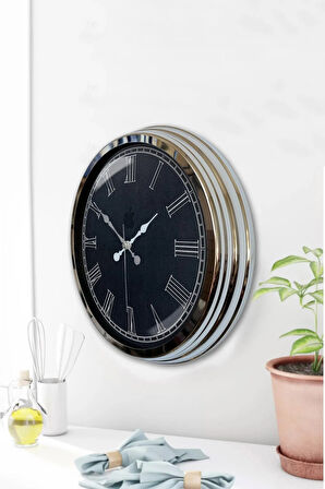 Hediyelik 40 Cm Krom Metal Siyah Duvar Saati